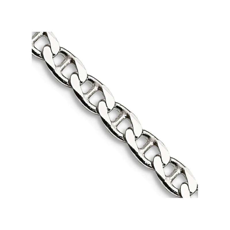 Curata 925 Sterling Silver 3.15mm Flat Cuban Anchor Chain Necklace Options: 16 18 20 22 24