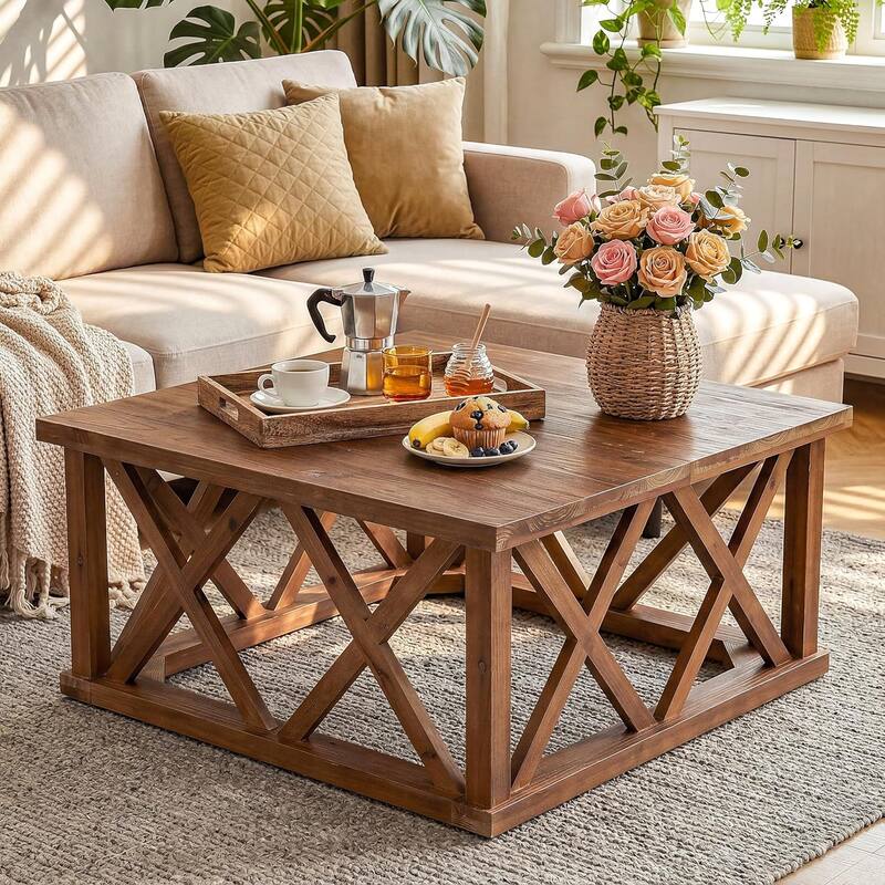 39.4-Inch Solid Wood Coffee Table for Living Room, Apartment, Office