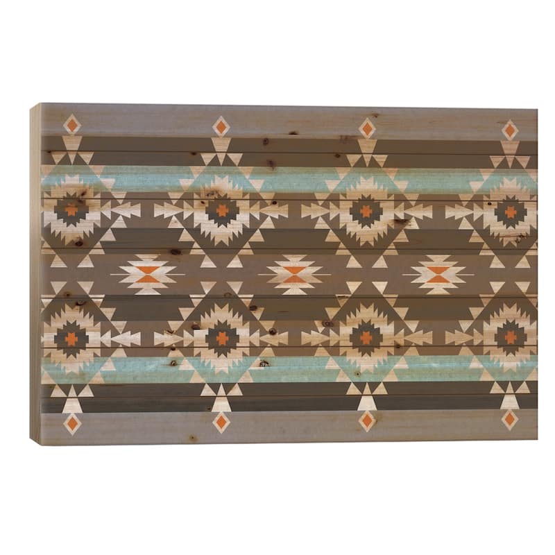 Blue & Gray Tribal Pattern Print On Wood by 5by5collective - Multi-Color - 26x40x1.5