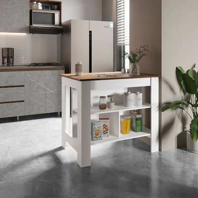 Cortes Kitchen Island 2-Tier Shelf 40" Width and large Work Top