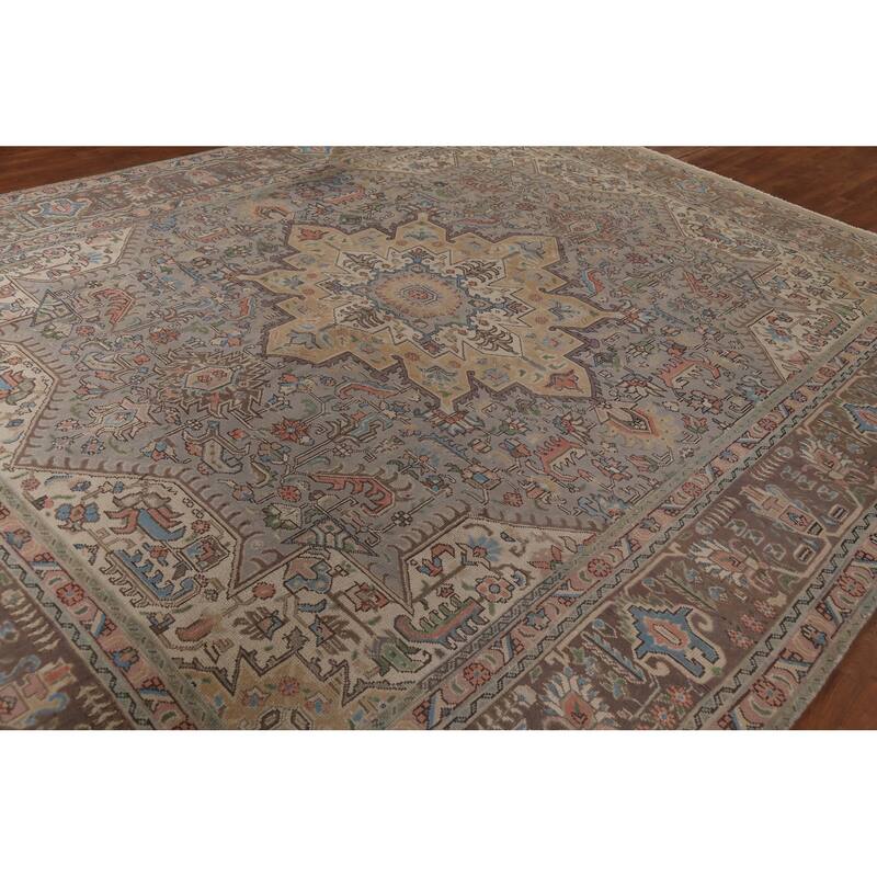 Geometric Gray Tabriz Persian Vintage Area Rug Handmade Wool Carpet - 9'10"x 12'5"