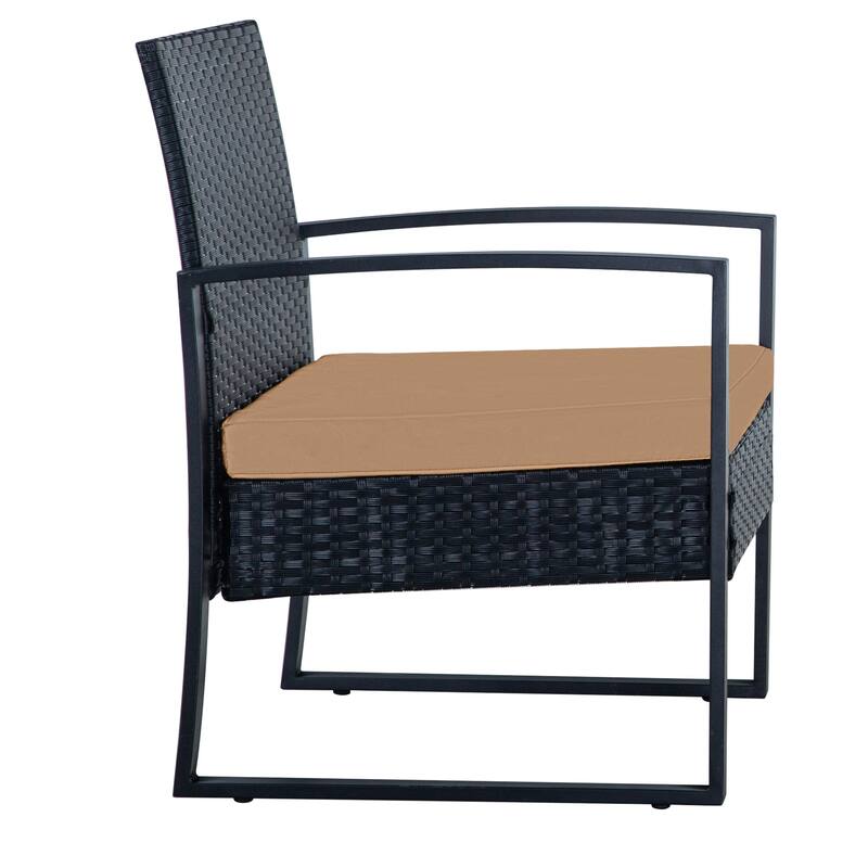 3-Pieces Wicker Patio Conversation Set Outdoor Chairs with Cushions