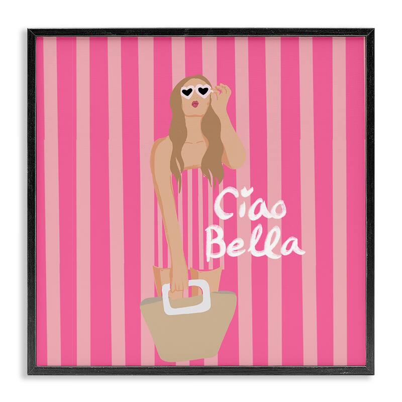Stupell Pink Striped Glam Girl Framed Giclee Art Design By Chen Alyesh - 17 x 17 - Black