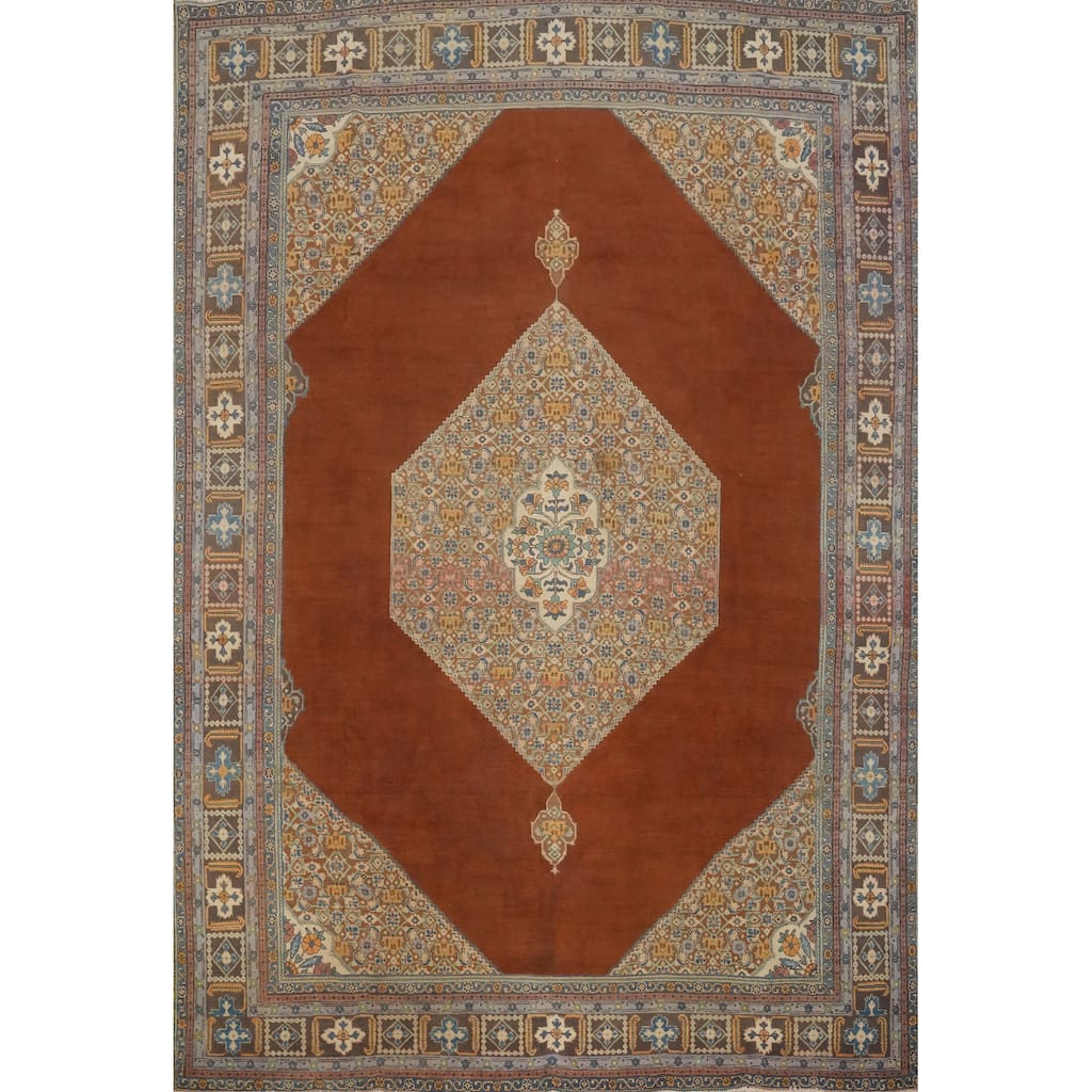 Hand Knotted Oriental 100% Wool Carpet Traditional Medallion Oranges & Rust Tabriz Area Rug - 11' 8'' X 9' 5''