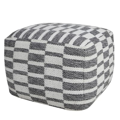 Modern 18 Inch Cotton Geometric Pouf Ottoman for Living Room