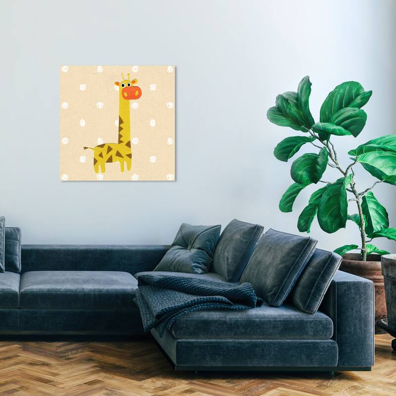 Wynwood Studio Canvas Animals Little Giraffe in Tan Yellow and Pastel Yellow Modern & Contemporary Wall Art Canvas Print - 30 x 30