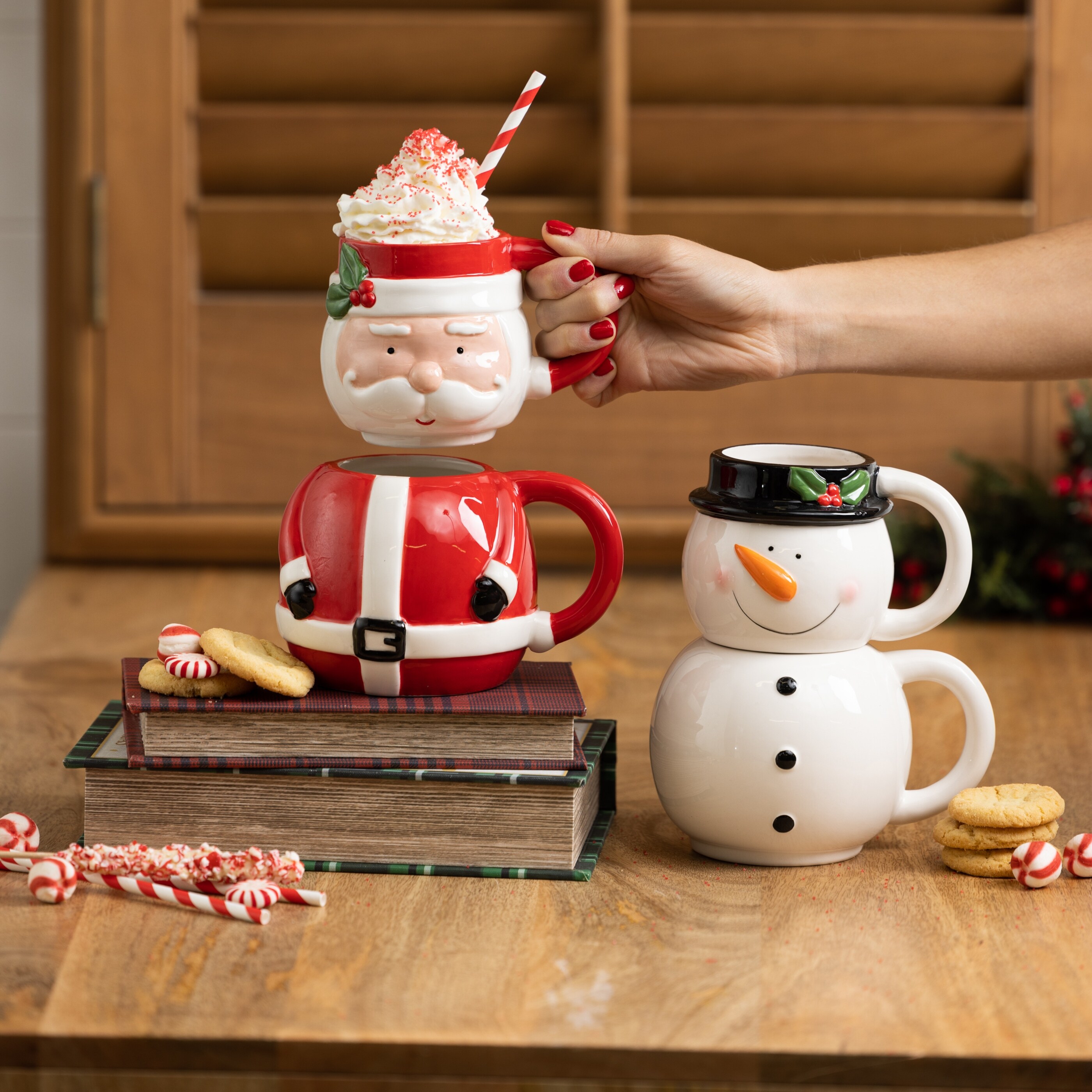 Transpac Dolomite 7.75 in. Multicolor Christmas Dimensional Stacking Santa  Mug Set of 2