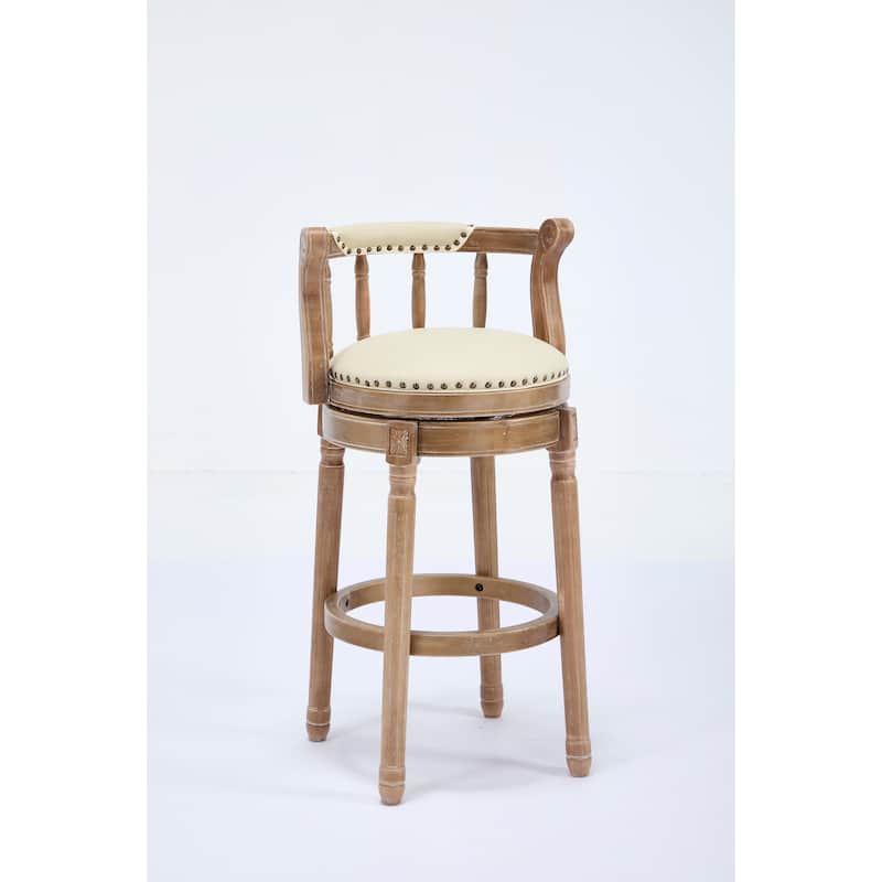 Cow Print Leather Swivel Bar Stool with Back, Wooden Frame & 360-Degree Spin, Beige