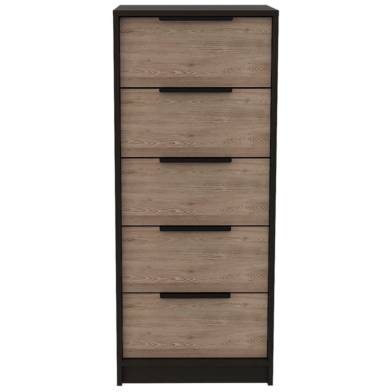 HomeRoots 18" Brown and Black Five Drawer Standard Chest