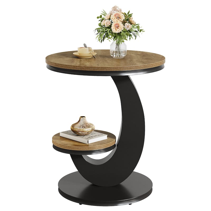 Round End Table, 2 Tiers Side Table with Storage Shelf