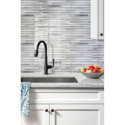 Apollo Tile Silver White 118-in x 122-in Linear Polished , Matte Glass Mosaic Tile (5.00 Sq ft/case)