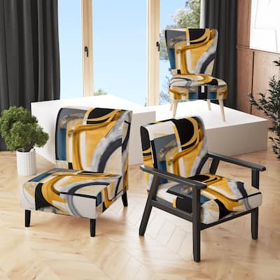 Designart "Glam Gold And Black Expression IV" Upholstered Modern & Contemporary Accent Chair and Modern & Contemporary Arm Chair