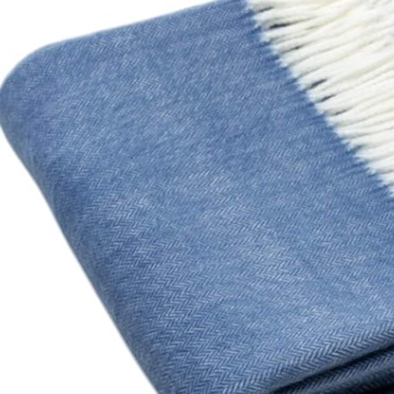 HomeRoots 50" X 60" Denim Blue Woven Herringbone Plush Throw Blanket
