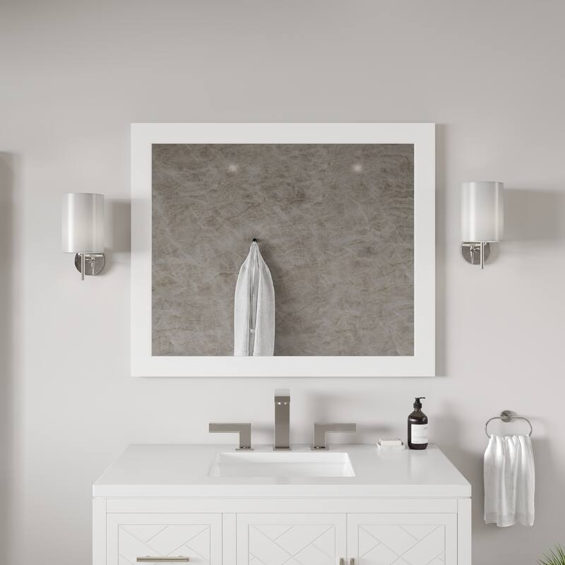 Eviva Sun Rectangular Matte White Wooden Framed Mirror - 36"W x 30"H - Matte White