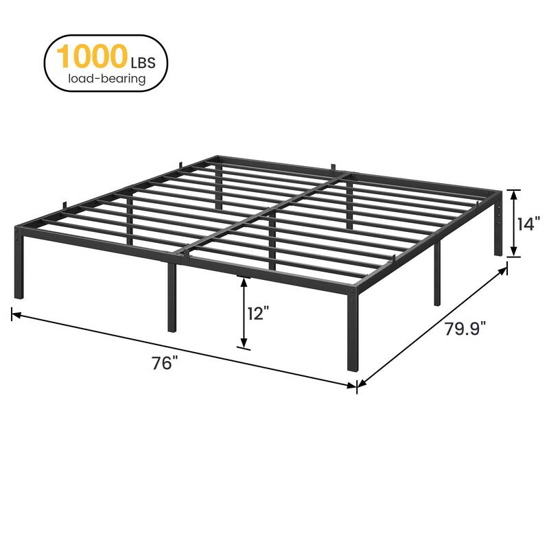 Bed Frame No Box Spring Needed, Heavy Duty Queen Platform Metal Bed Frame with Metal Slats