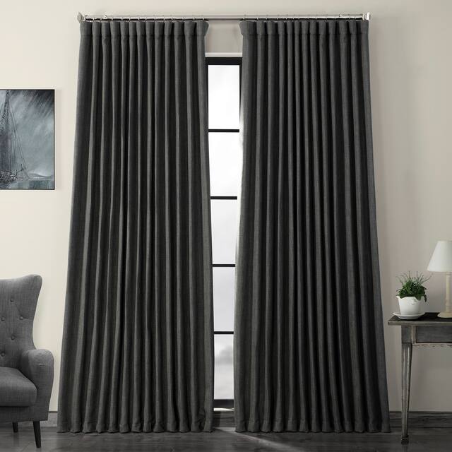 Porch & Den Milazzo Faux Linen Extra Wide Room Darkening Curtain (1 Panel) - 100 X 96 - Dark Gravel