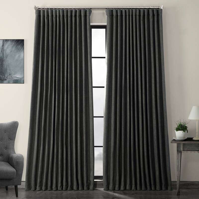 Exclusive Fabrics Faux Linen Extra Wide Room Darkening Curtain Panel - 100 X 120 - Dark Gravel