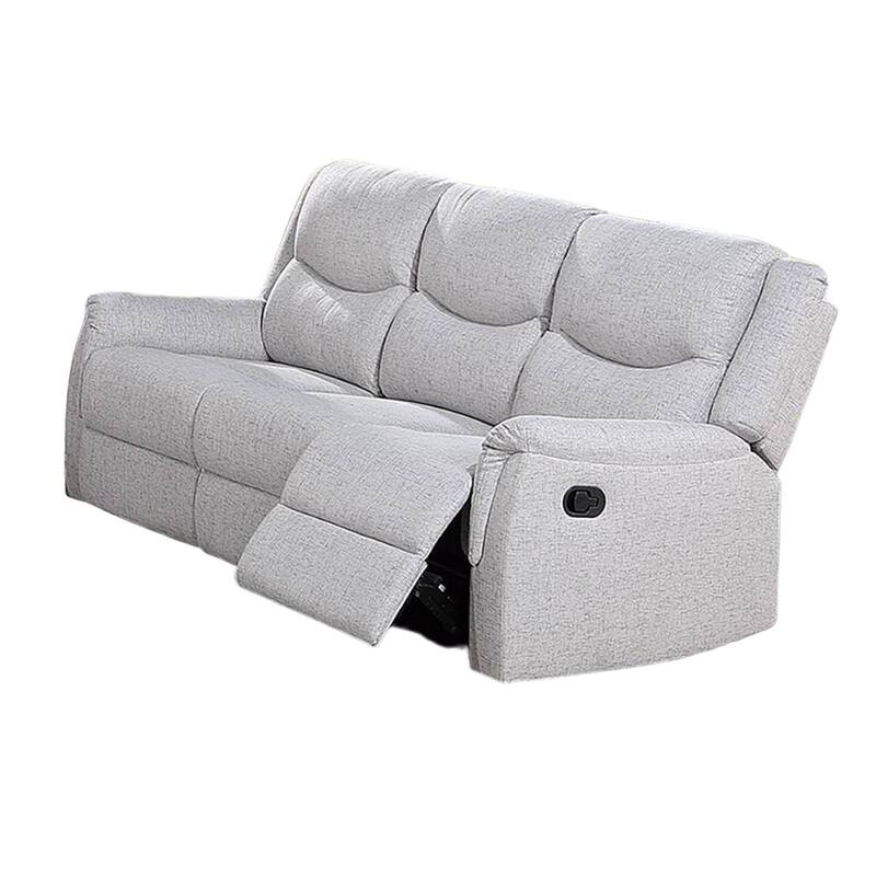 Ammy Manual Recliner Sofa, Pillow Arms, 75in Wood, White Faux Burlap