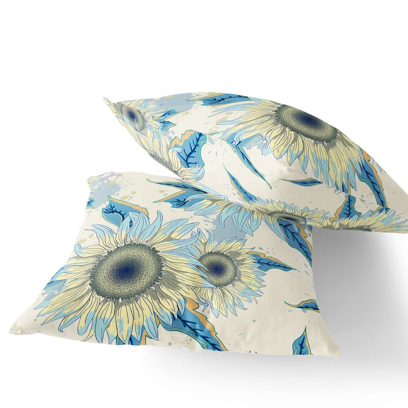 HomeRoots Set of Two 16" X 16" Green and Yellow Blown Seam Floral Indoor Outdoor Throw Pillow - 16.00' X '16.00' X '5.00