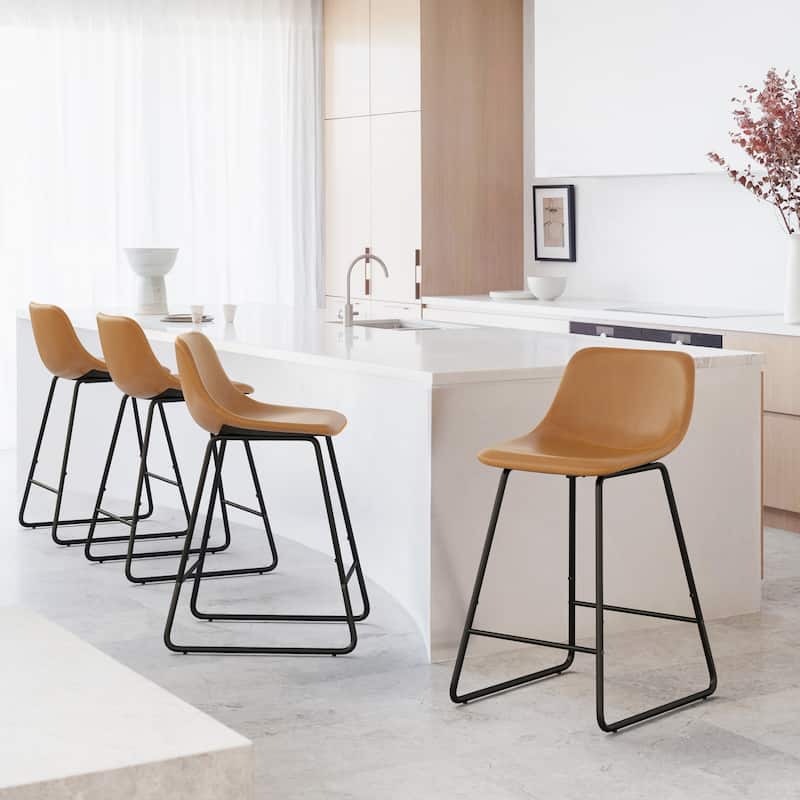 LUE BONA Modern Faux Leather Metal Frame Counter Height Bar Stools (Set of 4)