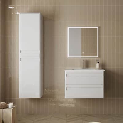 Venice Single Vanity Cabinet, 28 Inches, White with Onix Basin, 2 Drawers, Elegant and Functional