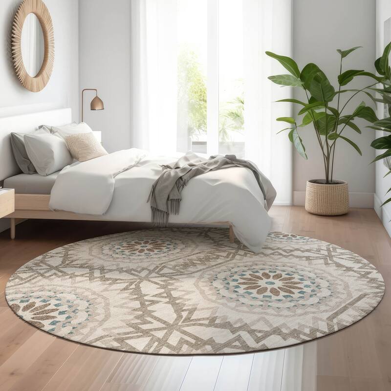 Premium Washable Super Soft Boho Global Mayfield Rug - Beige - 8' x 8' - Round