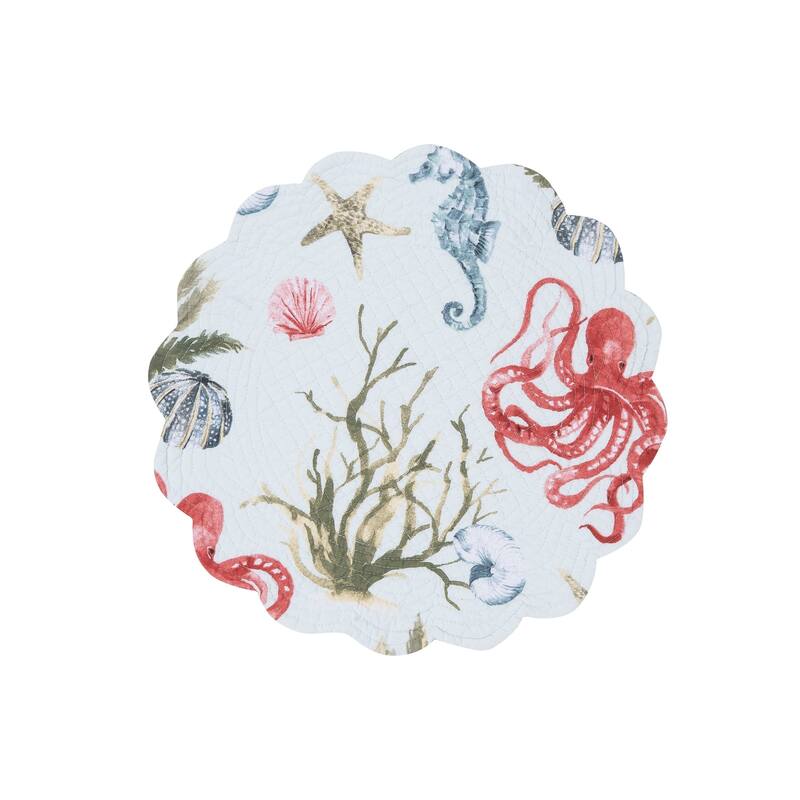 Behari Coastal Sea Life Cotton Quilted Round Reversible Placemat Set of 6 - Set of 6