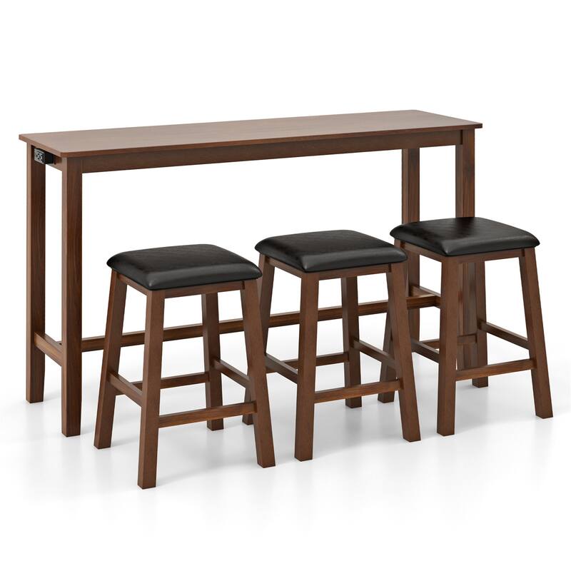 Gymax 4-Piece Bar Table Set w/ Power Outlet Counter-Height Table & 3