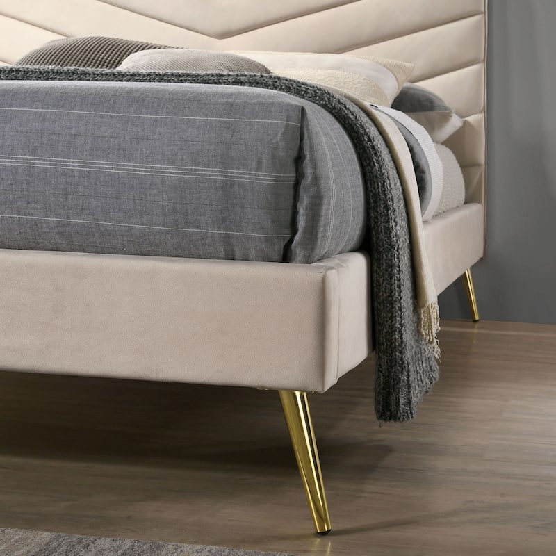 Ryze Mid-century Modern Beige Fabric Art Deco Bed by Furniture of America