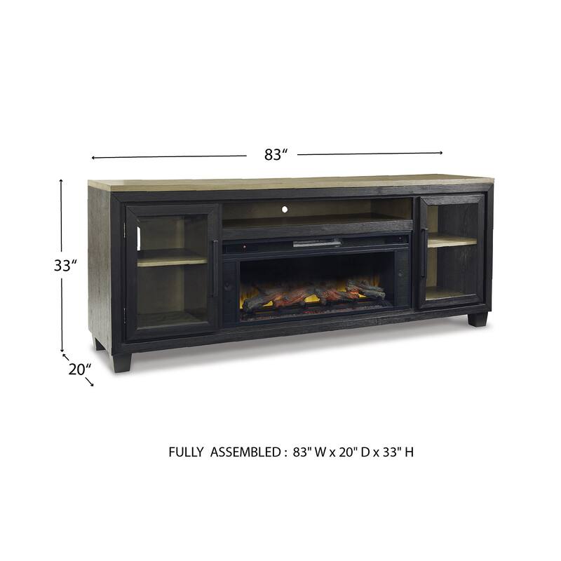 Signature Design by Ashley Foyland Black/Brown 83" TV Stand for TVs up to 95" with Electric Fireplace - 83"W x 20"D x 33"H