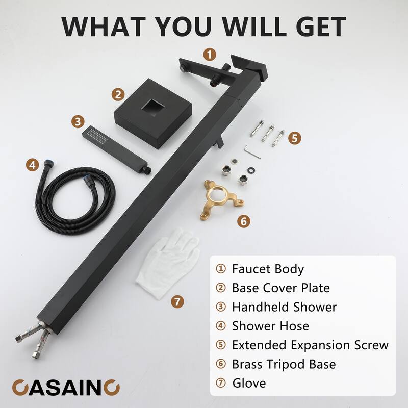 CASAINC Single-Handle Freestanding Floor-Mount Roman Tub Faucet Bathtub Filler with Hand Shower