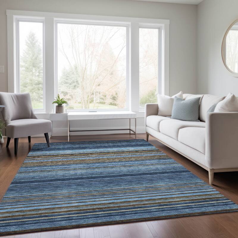 Machine Washable Indoor/ Outdoor Ombre Stripes Chantille Rug