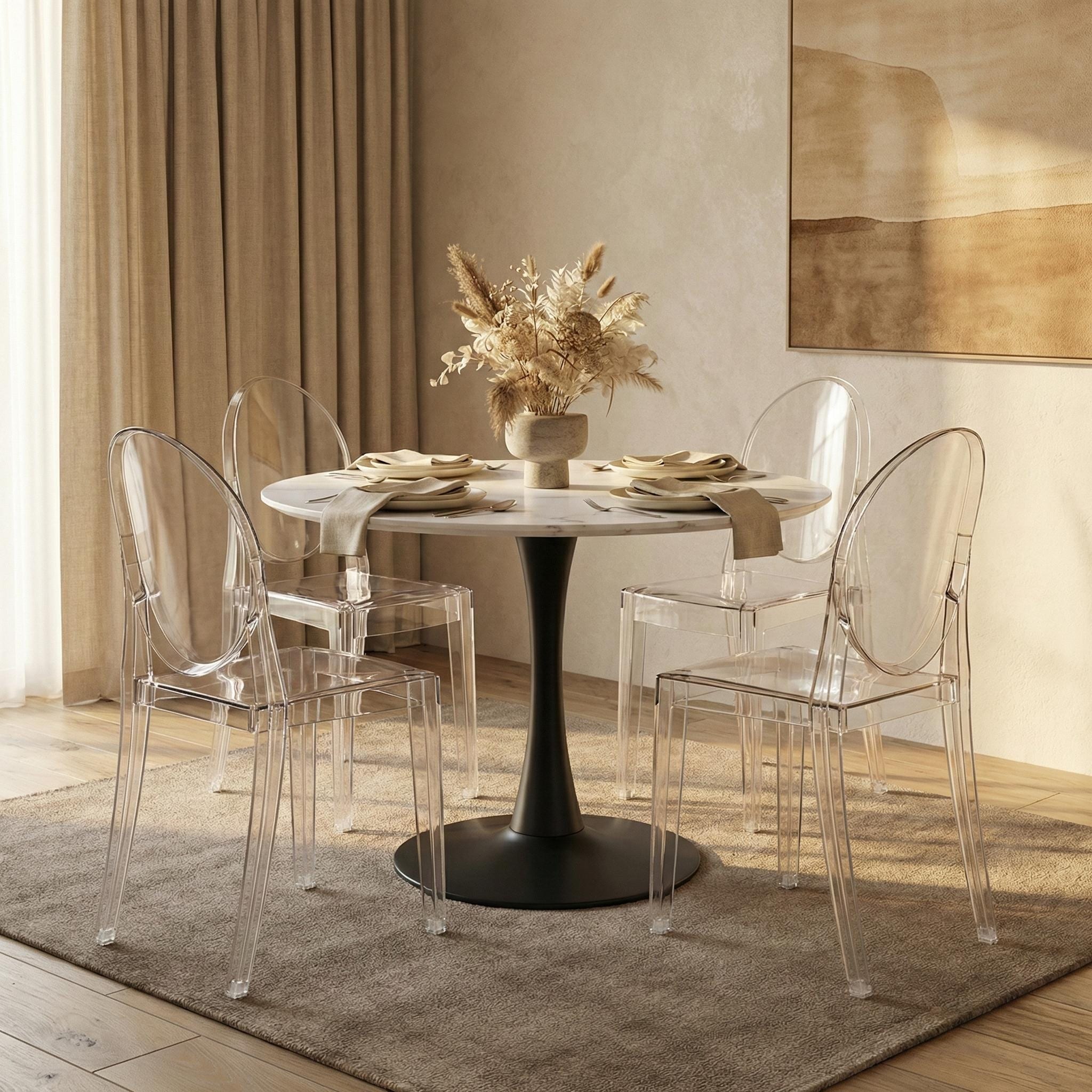Marion Transparent Dining Chair - Stackable Acrylic Side Chair - Modern Clear Armless Weather Resistant Indoor Outdoor Seat