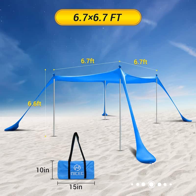 Beach Tent Canopy, Sun Shelter, Pop Up Sunshade Portable 6.6Ft/10Ft UPF 50+ with Carry Bag, Sand Shovel, Aluminum Poles Umbrella