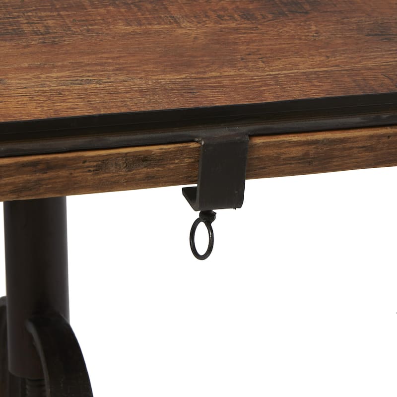 Teak Wood Drafting Style Desk with Tilting Top and Crank Height Adjustment - Brown - Roche River Decor