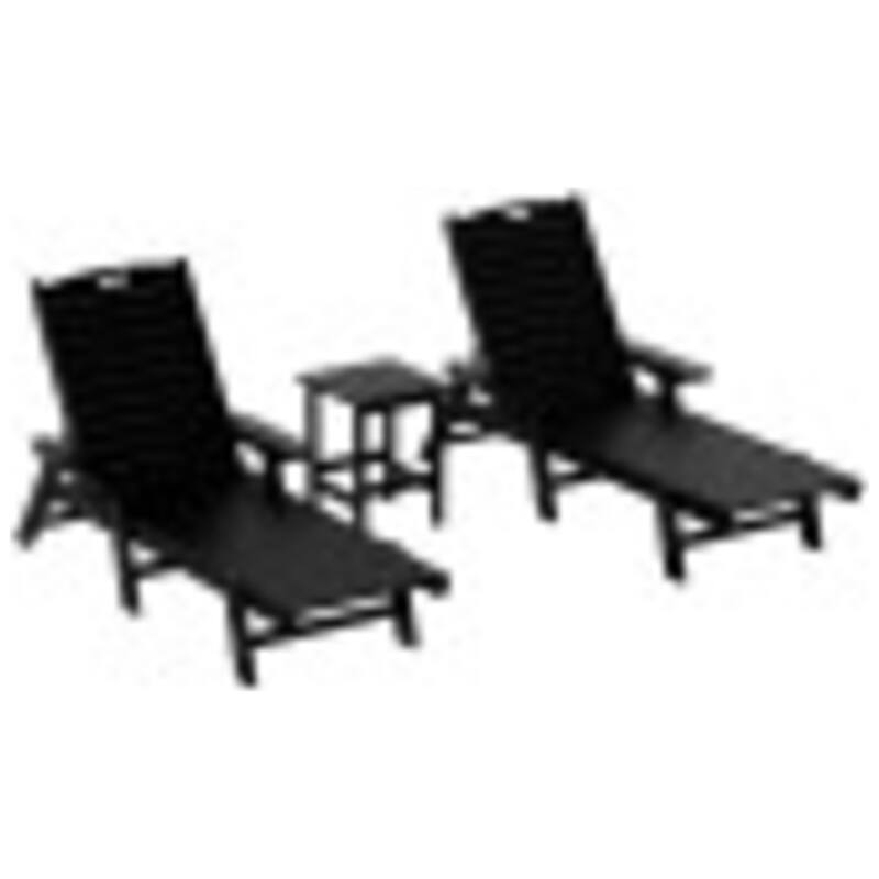 Laguna Hdpe All Weather Outdoor Patio Pool Reclining Chaise Lounges With Square Side Table (3-Piece Set) - Black