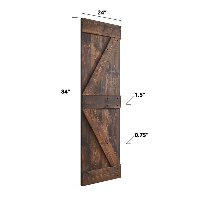 Coast Sequoia 24in x 84in K Series Pine Wood Sliding Barn Door With Hardware Kit