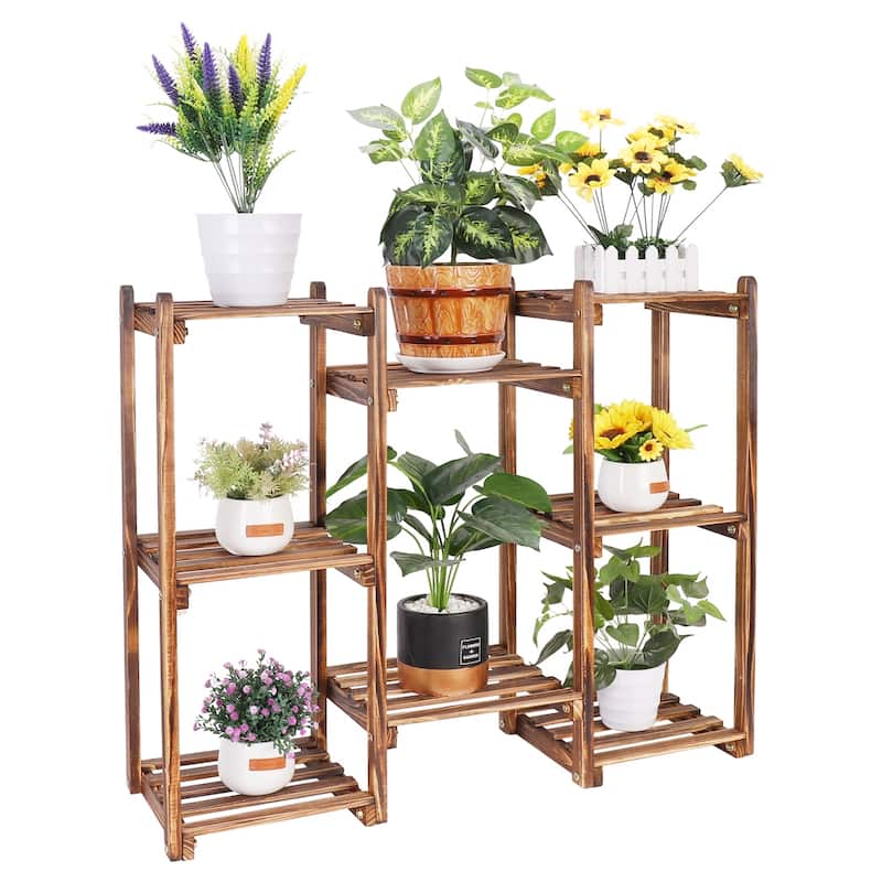 8 Tiered Pine Wood Plant Stands for Indoor Corner Flower Shelf