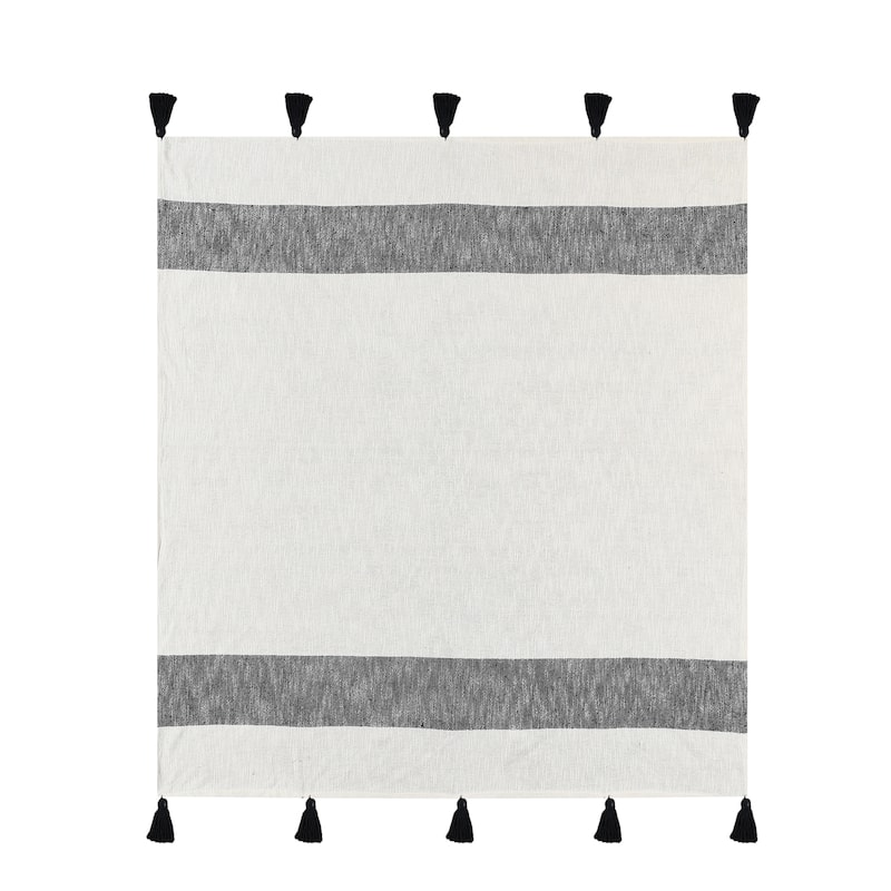 Sevita Striped Hand-Woven Cotton Standard Size Throw Blanket - Blue