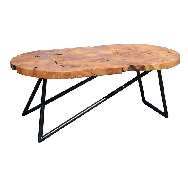 Shop Chic Teak Rustic Teak Wood Oval Coffee Table With ...