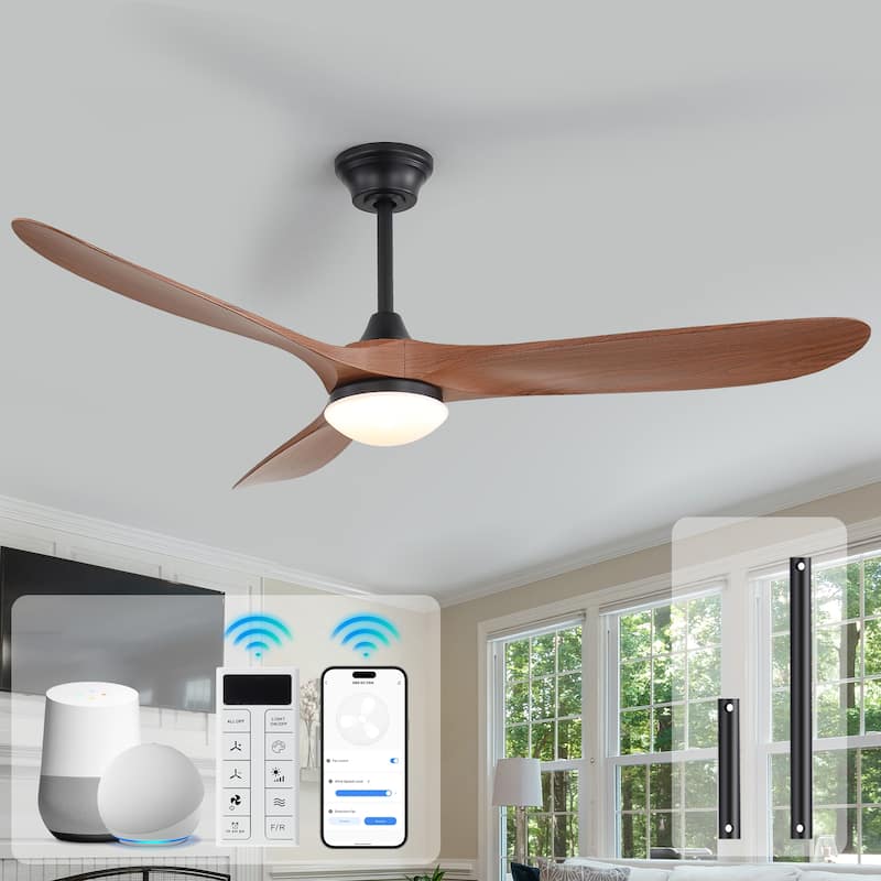 Sofucor 60"Ceiling Fan with Light and Remote Control,Outdoor/Indoor High CFM Quiet 3 ABS Blades for Patio,Porch,Farmhouse,Gazebo - Deep wood grain