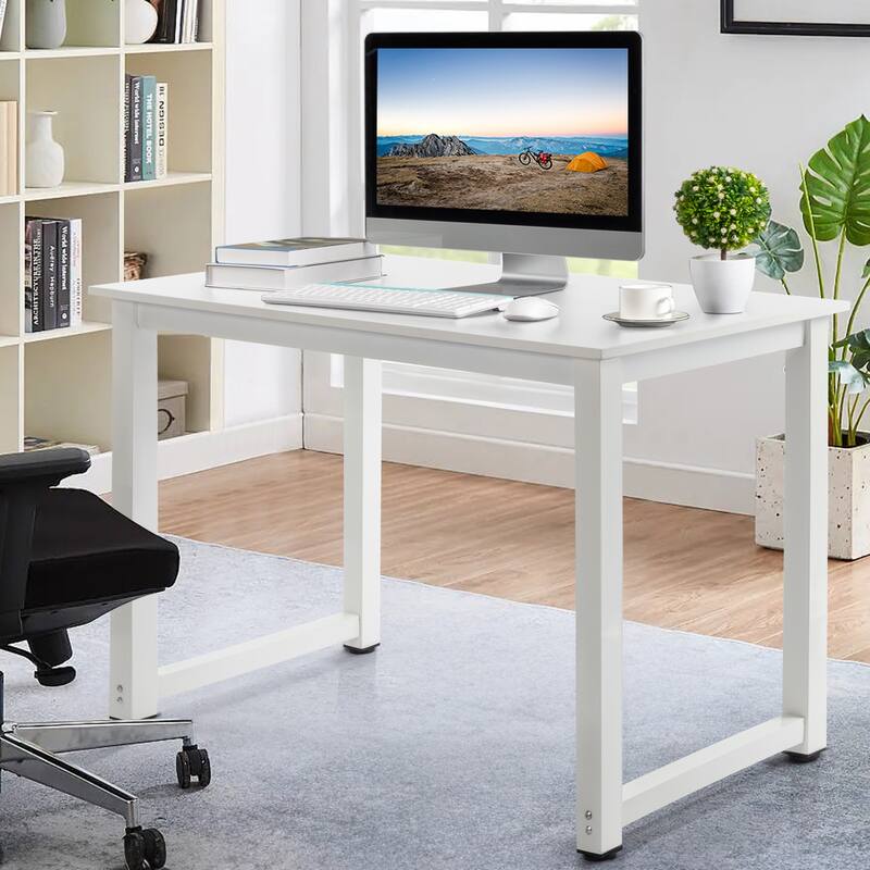 Modern White Particleboard Computer Desk with Steel Frame Workstation for Home Office or Study Use
