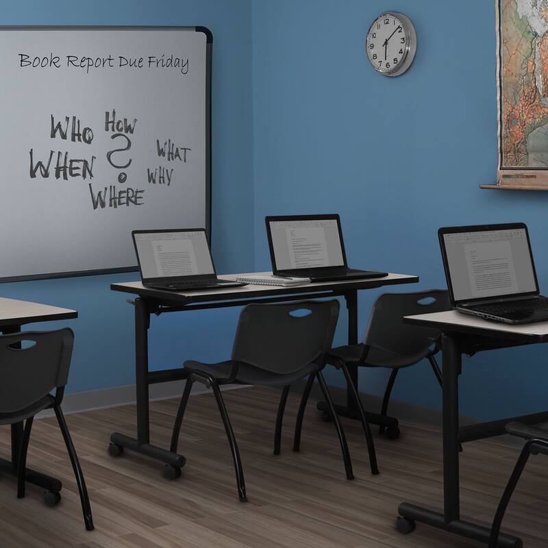 48" x 30" Flip Top Mobile Training Table- Maple and 2 "M" Stack Chairs- Black