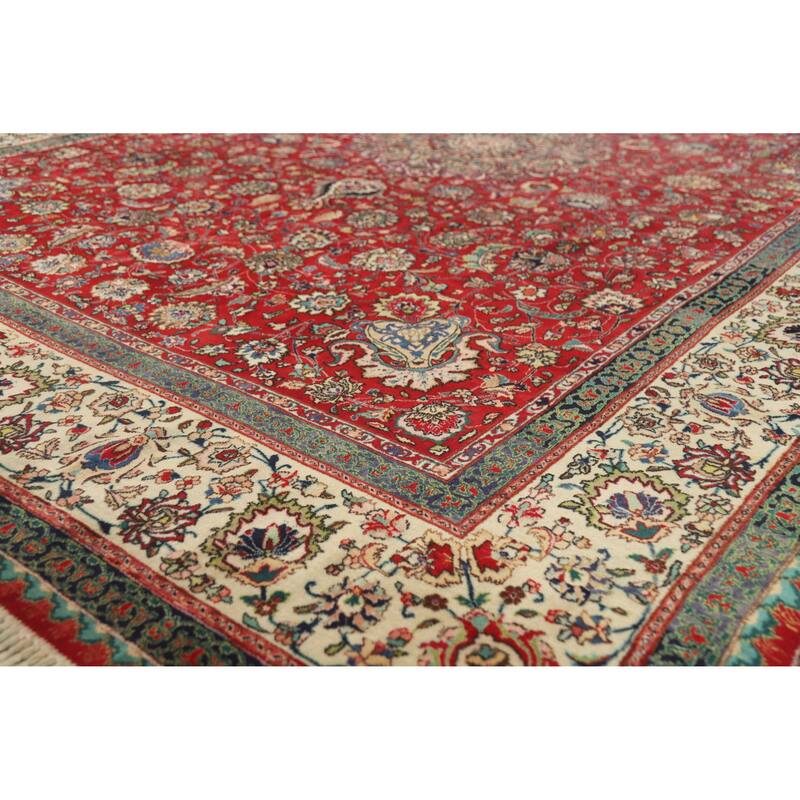 Hand Knotted Oriental 100% Wool Carpet Traditional Floral Red Tabriz Area Rug - 11' 3'' X 8' 1''