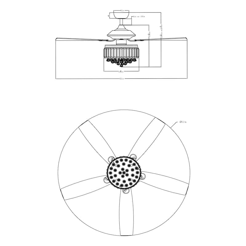 Modern Chrome 5-Blades Crystal Chandelier Ceiling Fan with Remote - 52 Inches