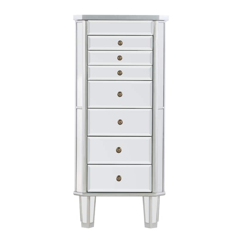 Mirrored Jewelry Armoire with 7-Drawers - 40.5" - Silver