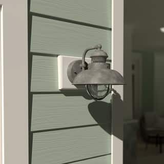 VAXCEL Harwich 8 in. H 1-Light Gray Coastal Outdoor Wall Sconce, Durable Steel, Clear Seeded Glass Shade, LED Compatible