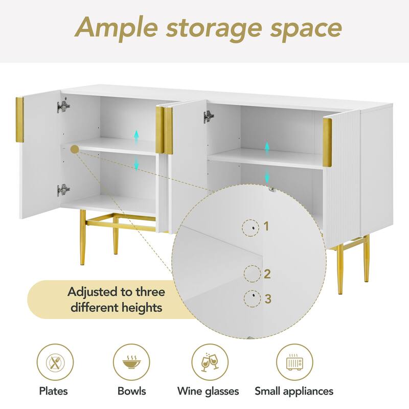 White Sideboard Buffet Cabinet Adjustable Shelves Accent Storage Cabinet