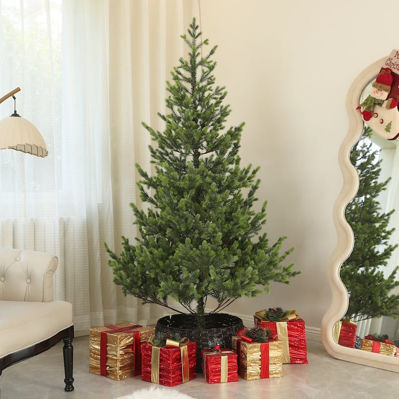Realistic 6ft Cedar Artificial Christmas Tree with Pre-Attached Branches and Stable Steel Base Xmas Tree for Home Office