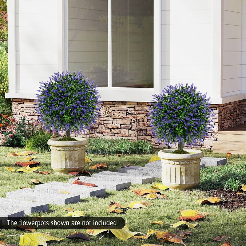 Gymax Set of 2 Artificial Lavender Topiary Ball Trees 23'' Faux
